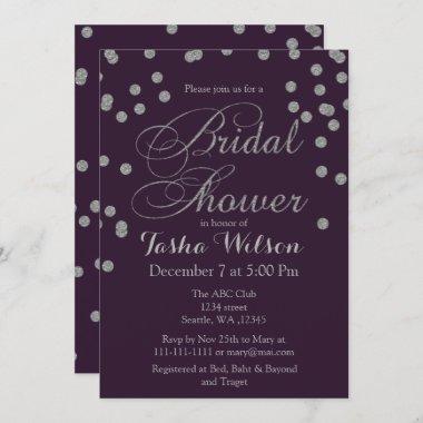 Purple Silver Glitter Confetti Bridal Shower Invitations