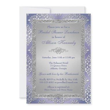 Purple, Silver Glitter Damask  Invite