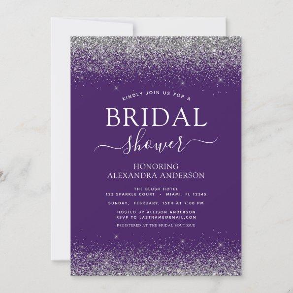 Purple Silver Glitter Girly Bridal Shower Invitations