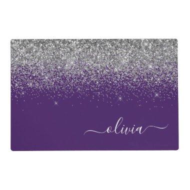 Purple Silver Glitter Girly Glam Monogram Placemat