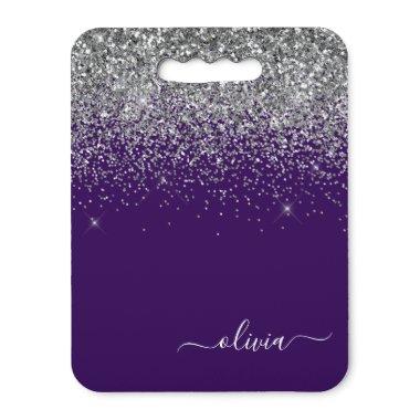 Purple Silver Glitter Girly Glam Monogram Seat Cushion