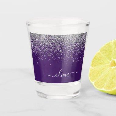 Purple Silver Glitter Girly Glam Monogram Shot Glass