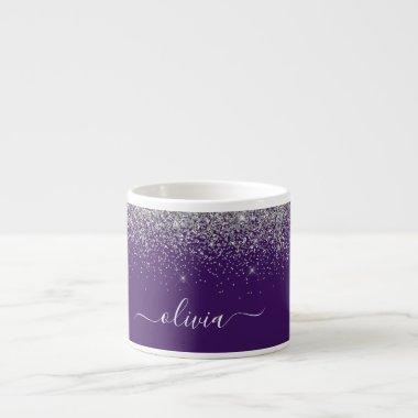 Purple Silver Glitter Girly Monogram Name Espresso Cup