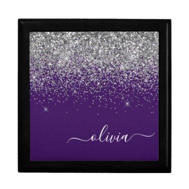 Purple Silver Glitter Girly Monogram Name Gift Box