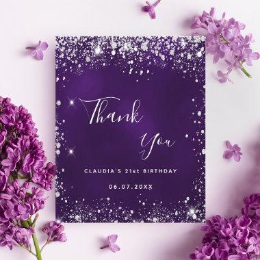 Purple silver glitter sparkle thank you budget flyer