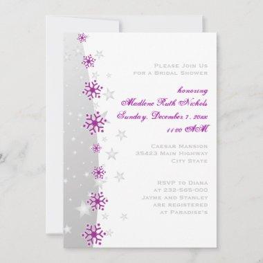 Purple silver grey snowflake wedding bridal shower Invitations