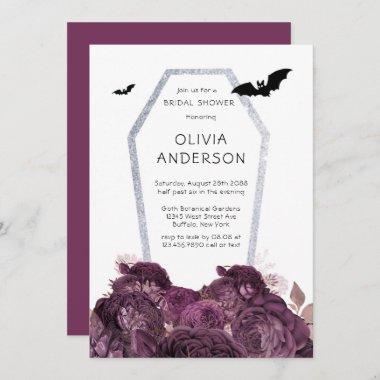 Purple Silver Peony Coffin Bats Bridal Shower Invitations