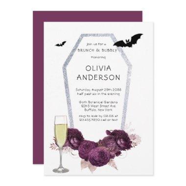 Purple Silver Peony Coffin Bats Brunch & Bubbly Invitations