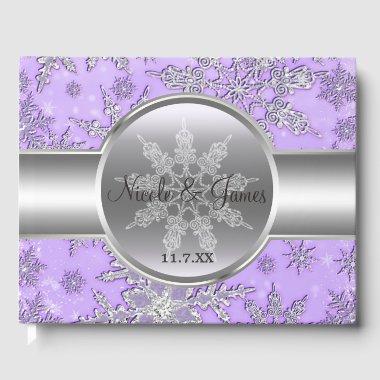 Purple Silver Snowflakes Winter Wonderland Guest Book