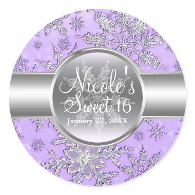 Purple Silver Snowflakes Winter Wonderland Party Classic Round Sticker