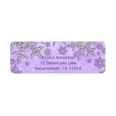 Purple Silver Snowflakes Winter Wonderland Party Label