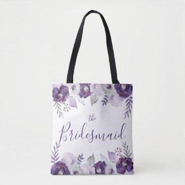 Purple & Silver Watercolor Floral The Bridesmaid Tote Bag