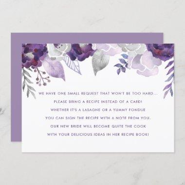 Purple & Silver Watercolor Wedding Recipe Invitations