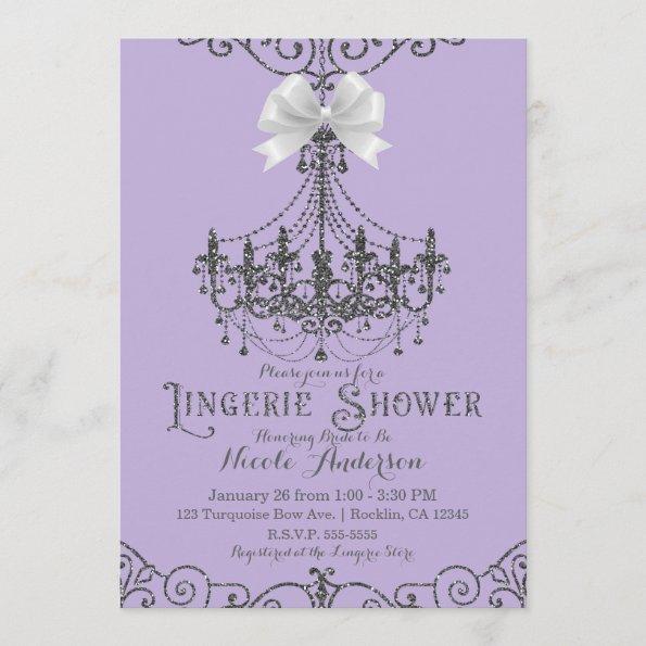 Purple & Silver White Bow Lingerie Shower Invitations