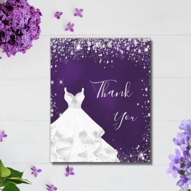 Purple silver white dress glitter glamorous thank you Invitations