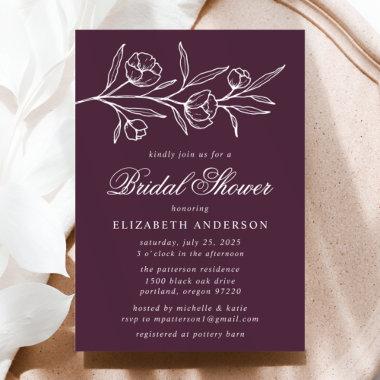 Purple Sketched Floral Bridal Shower Invitations