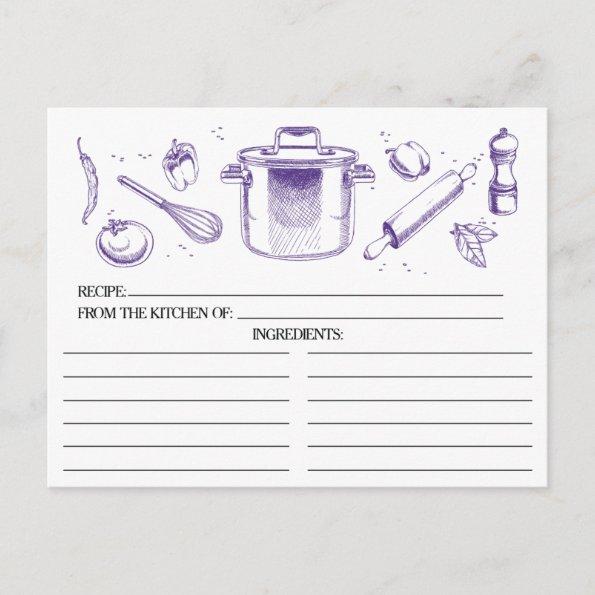 Purple Sketched Kitchen Tools Recipe Invitations