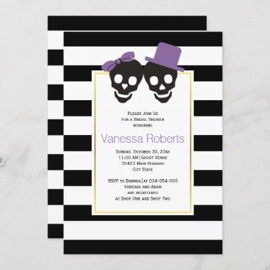Purple skulls and stripes wedding bridal shower Invitations