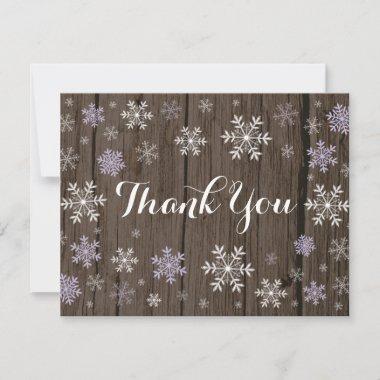 Purple Snowflake Winter Rustic Wood Thank You Invitations