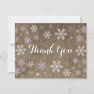 Purple Snowflakes Winter Burlap Thank You Invitations