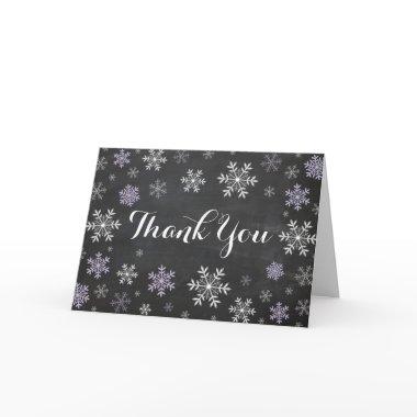 Purple Snowflakes Winter Folded Thank You Invitations