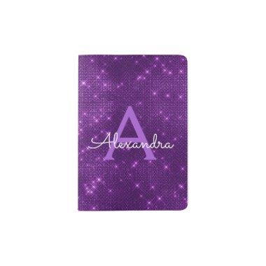 Purple Sparkle Bling Girly Monogram Name Passport Holder