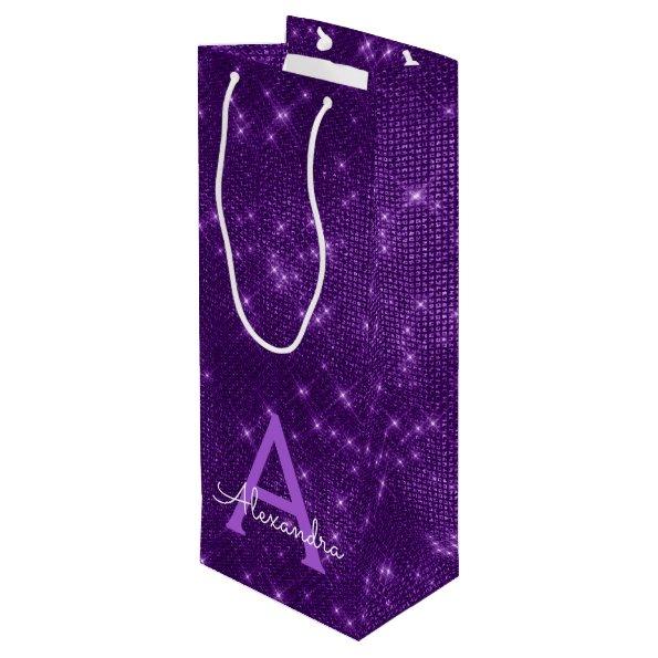 Purple Sparkle Monogram - Add Your Name Wine Gift Bag