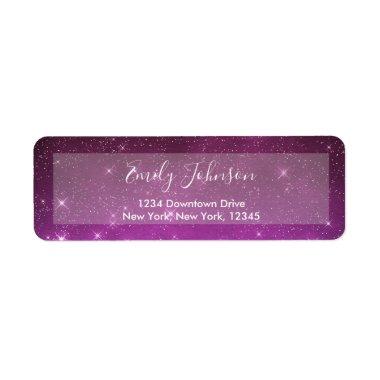 Purple Sparkle Stars Night Sky Address Label