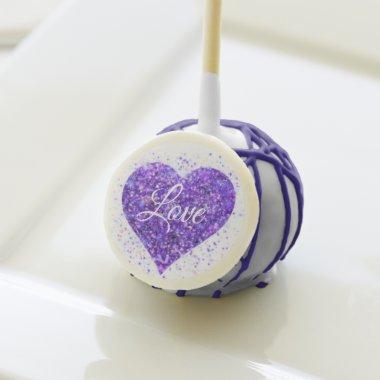Purple sparkling heart, love glitter valentine cake pops