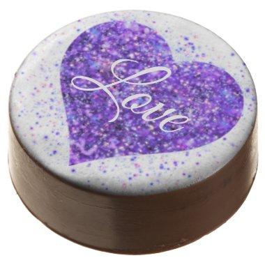 Purple sparkling heart, love glitter valentine chocolate covered oreo