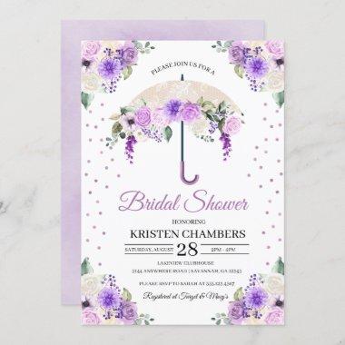 Purple Spring Floral Umbrella Bridal Shower Invitations