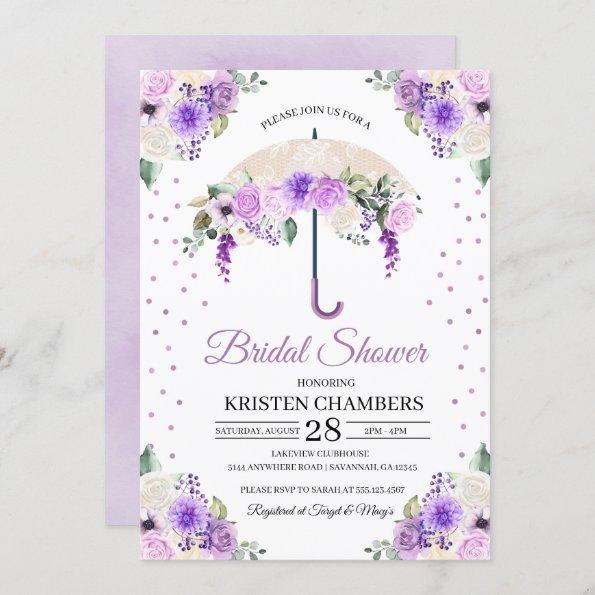 Purple Spring Floral Umbrella Bridal Shower Invitations