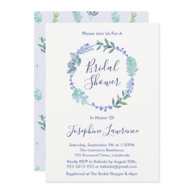 Purple Spring Floral Wreath Bridal Shower Invites