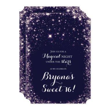 Purple Starry Night Sky Celestial Sweet 16 Invitations