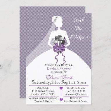 Purple stock the kitchen Bridal shower Invite