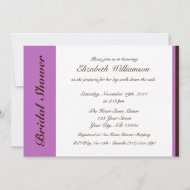 Purple Stripe Chocolate Brown Bridal Shower Invitations