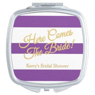 Purple Stripes Bridal Gift, Custom Compact Vanity Mirror