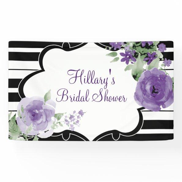 Purple, Stripes, Flowers, Bridal Shower Banner