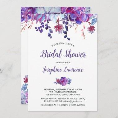 Purple Succulent Foliage Bridal Shower Invitations