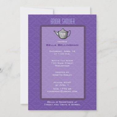 Purple Tea Party Bridal Shower Invitations