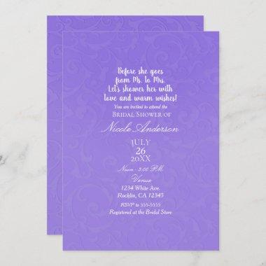 Purple Texture Modern Chic Elegant Bridal Shower Invitations