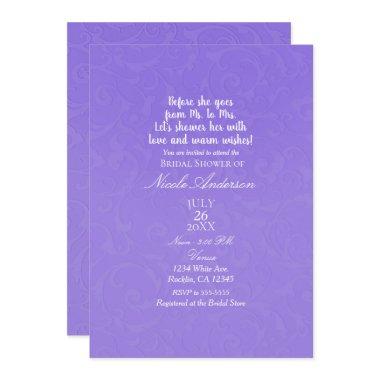 Purple Texture Modern Chic Elegant Bridal Shower Invitations