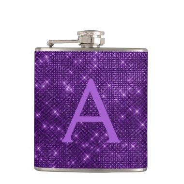 Purple Trendy Sparkle Monogram Initial Flask