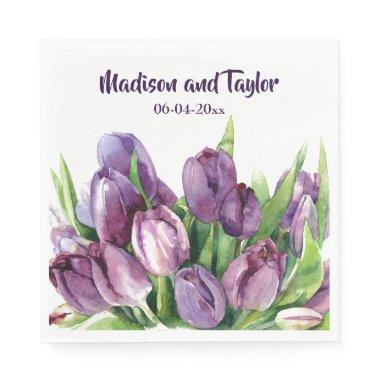 Purple Tulips Floral Watercolor Wedding/Shower Napkins