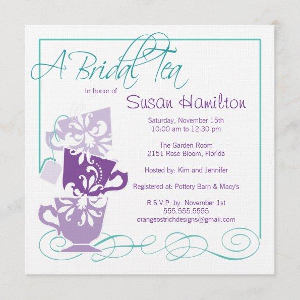 Purple & Turquoise Bridal Shower Invitations - Tea