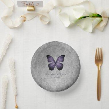 Purple Vintage Butterfly Damask Wedding Paper Bowls