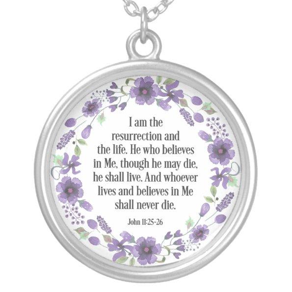 Purple Vintage Floral Bible Life Quote Necklace