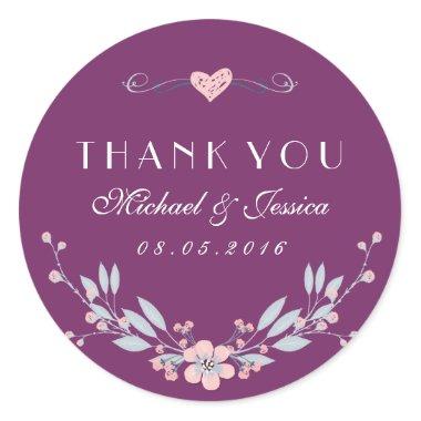 Purple Vintage Flower Wedding Sticker with Love