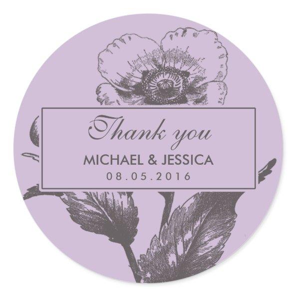 Purple Vintage Flower Wedding Thank You Sticker