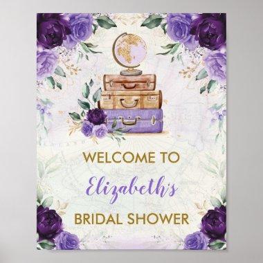 Purple Vintage Map Travel Bridal Shower Welcome Poster